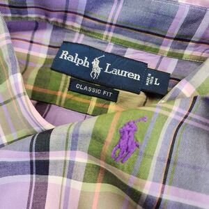 Ralph Lauren Mens L Purple Green Classic Fit Plaid Long Sleeve Button Down Shirt
